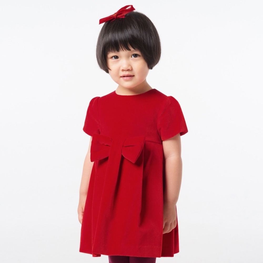 Jacadi Paris Red Velvet Bow Dress Short Sleeve 18M 81cm NWT 2035896